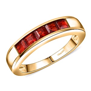 D'Joy Mexican Cherry Fire Opal 0.50 ctw Art Deco Ring in 18K Vermeil Yellow Gold Over Sterling Silver (Size 5.0)