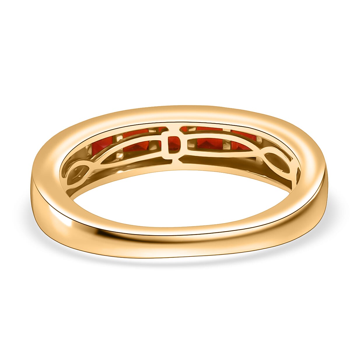 D'Joy Mexican Cherry Fire Opal 0.50 ctw Art Deco Ring in 18K Vermeil Yellow Gold Over Sterling Silver (Size 5.0) image number 4