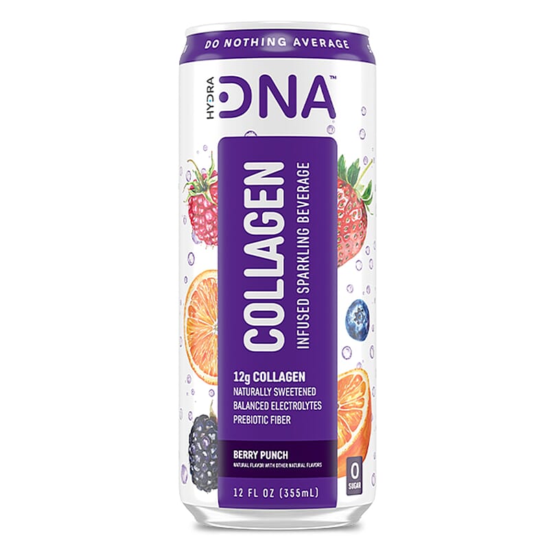 HydraDNA Collagen Infused Sparkling Beverage- Berry Punch (12x 12oz Can)