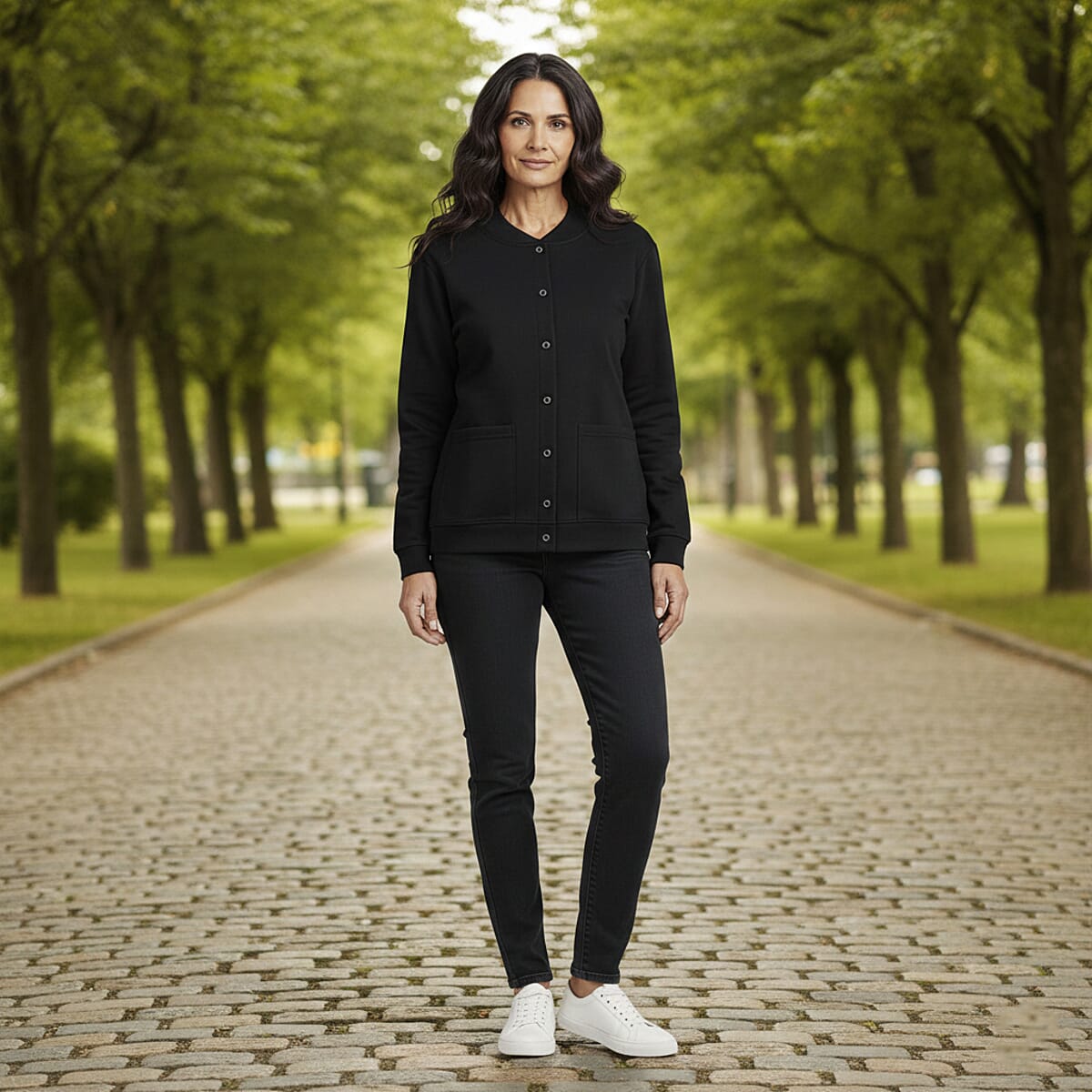 CATALOGUE CLASSIC Black Snap Front Fleece Cardigan with Pockets - L image number 1