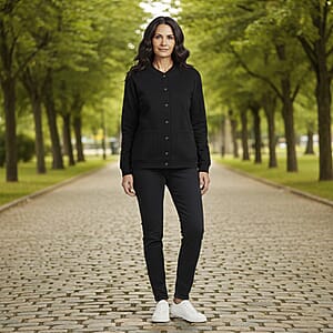 CATALOGUE CLASSIC Black Snap Front Fleece Cardigan with Pockets - L