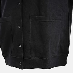 CATALOGUE CLASSIC Black Snap Front Fleece Cardigan with Pockets - L