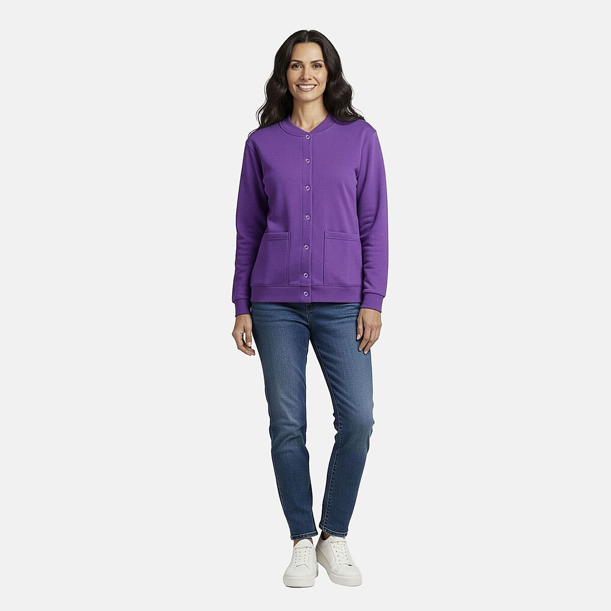 CATALOGUE CLASSIC Purple Snap Front Fleece Cardigan with Pockets - L image number 0