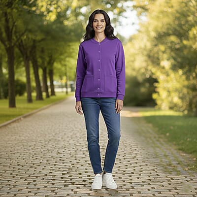 CATALOGUE CLASSIC Purple Snap Front Fleece Cardigan with Pockets - L