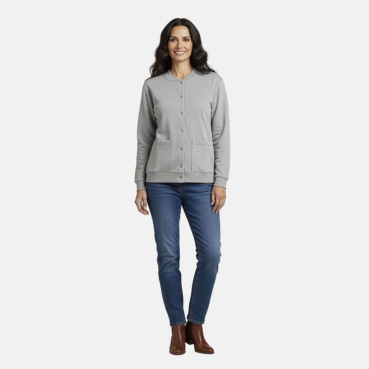 CATALOGUE CLASSIC Heather Gray Snap Front Fleece Cardigan with Pockets - XL image number 0
