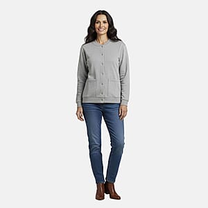 CATALOGUE CLASSIC Heather Gray Snap Front Fleece Cardigan with Pockets - XL
