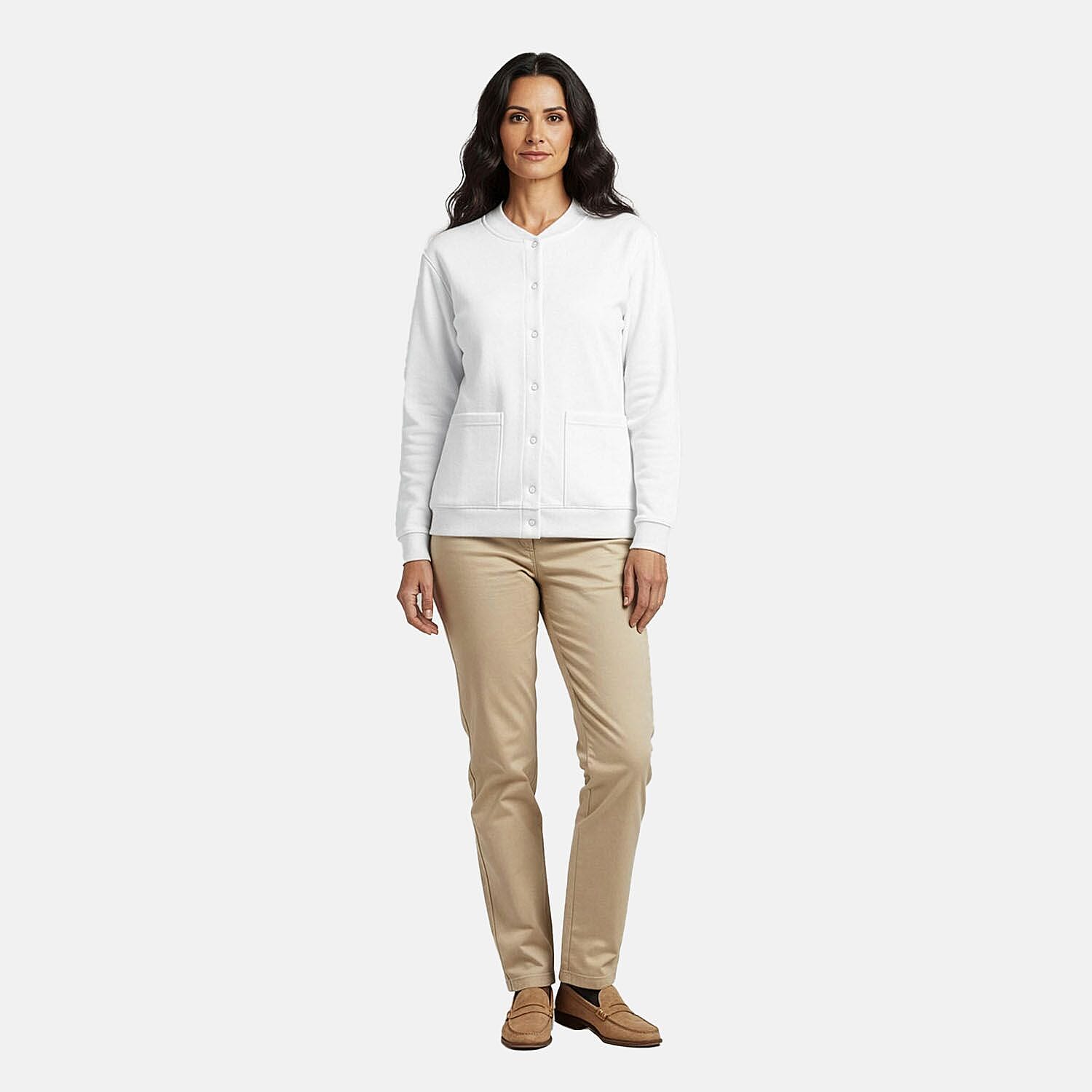 CATALOGUE CLASSIC White Snap Front Fleece Cardigan with Pockets - L