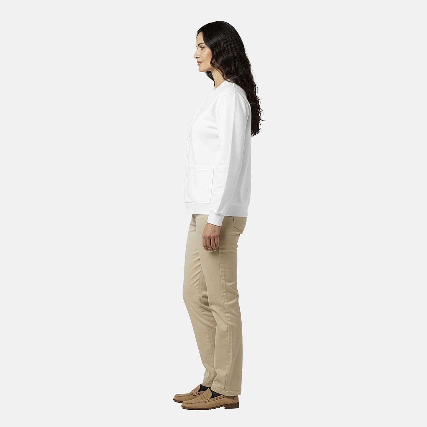 CATALOGUE CLASSIC White Snap Front Fleece Cardigan with Pockets - L