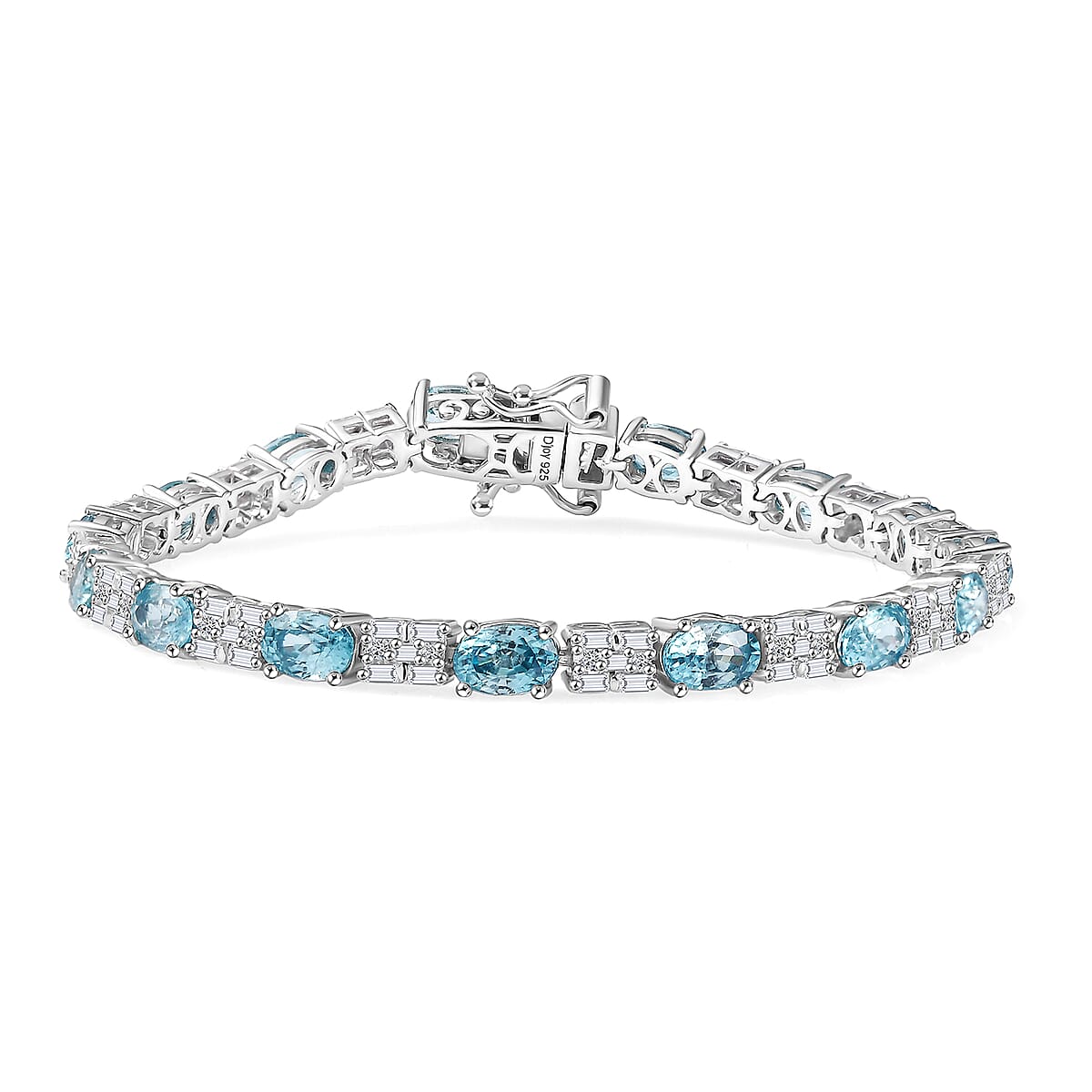 D'Joy Premium Cambodian Blue Zircon and Moissanite 12.85 ctw Floral Blue Vines Bracelet in Rhodium Over Sterling Silver (6.50 In) image number 0