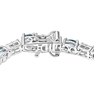D'Joy Premium Cambodian Blue Zircon and Moissanite 12.85 ctw Floral Blue Vines Bracelet in Rhodium Over Sterling Silver (6.50 In)