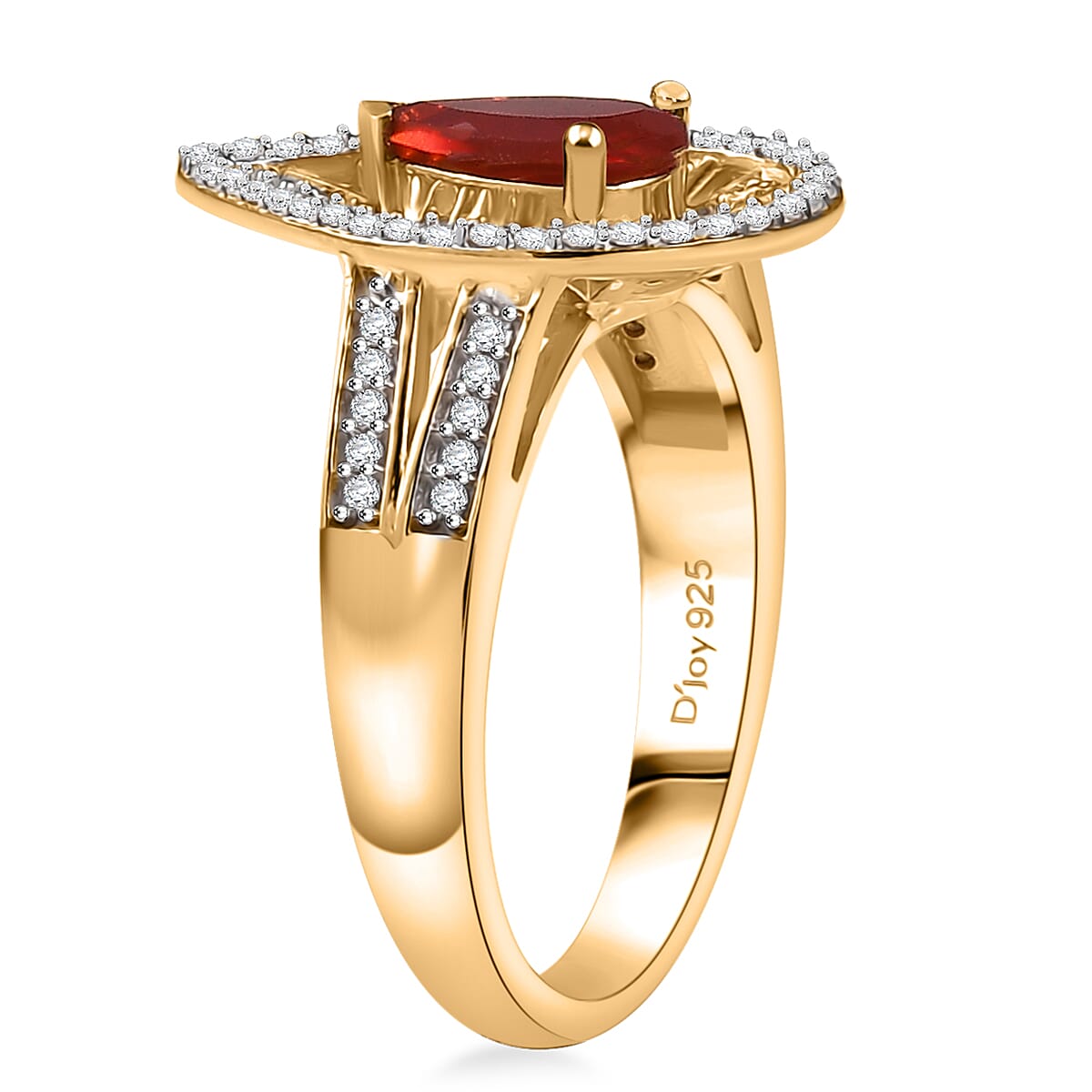 D'Joy Mexican Cherry Fire Opal and Moissanite 1.00 ctw Art Deco Ring in 18K Vermeil Yellow Gold Over Sterling Silver (Size 10.0) image number 3