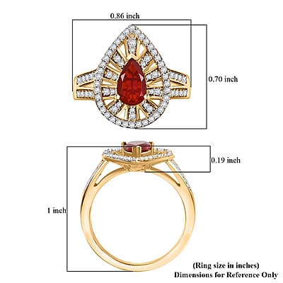 D'Joy Mexican Cherry Fire Opal and Moissanite 1.00 ctw Art Deco Ring in 18K Vermeil Yellow Gold Over Sterling Silver (Size 10.0)