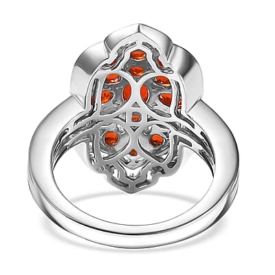 D'Joy Mexican Cherry Fire Opal 1.65 ctw Art Deco Ring in 18K Vermeil YG and Rhodium Over Sterling Silver (Size 10.0)