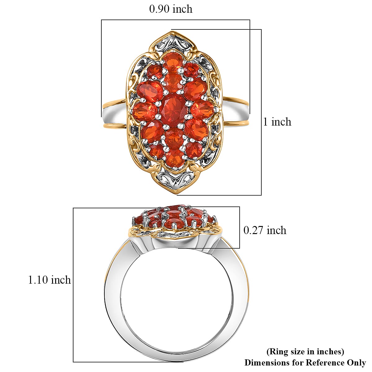 D'Joy Mexican Cherry Fire Opal 1.65 ctw Art Deco Ring in 18K Vermeil YG and Rhodium Over Sterling Silver (Size 10.0) image number 5