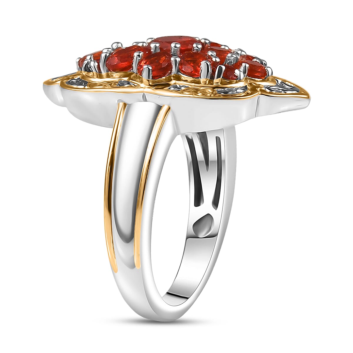 D'Joy Mexican Cherry Fire Opal 1.65 ctw Art Deco Ring in 18K Vermeil YG and Rhodium Over Sterling Silver (Size 7.0) image number 3