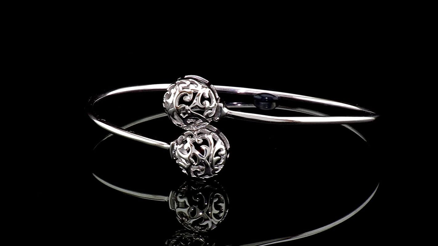 D'Joy Filigree Orb Open Bangle Bracelet in Rhodium Over Sterling Silver (7.25 in) 6.90 Grams