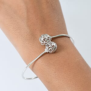 D'Joy Filigree Orb Open Bangle Bracelet in Rhodium Over Sterling Silver (7.25 in) 6.90 Grams