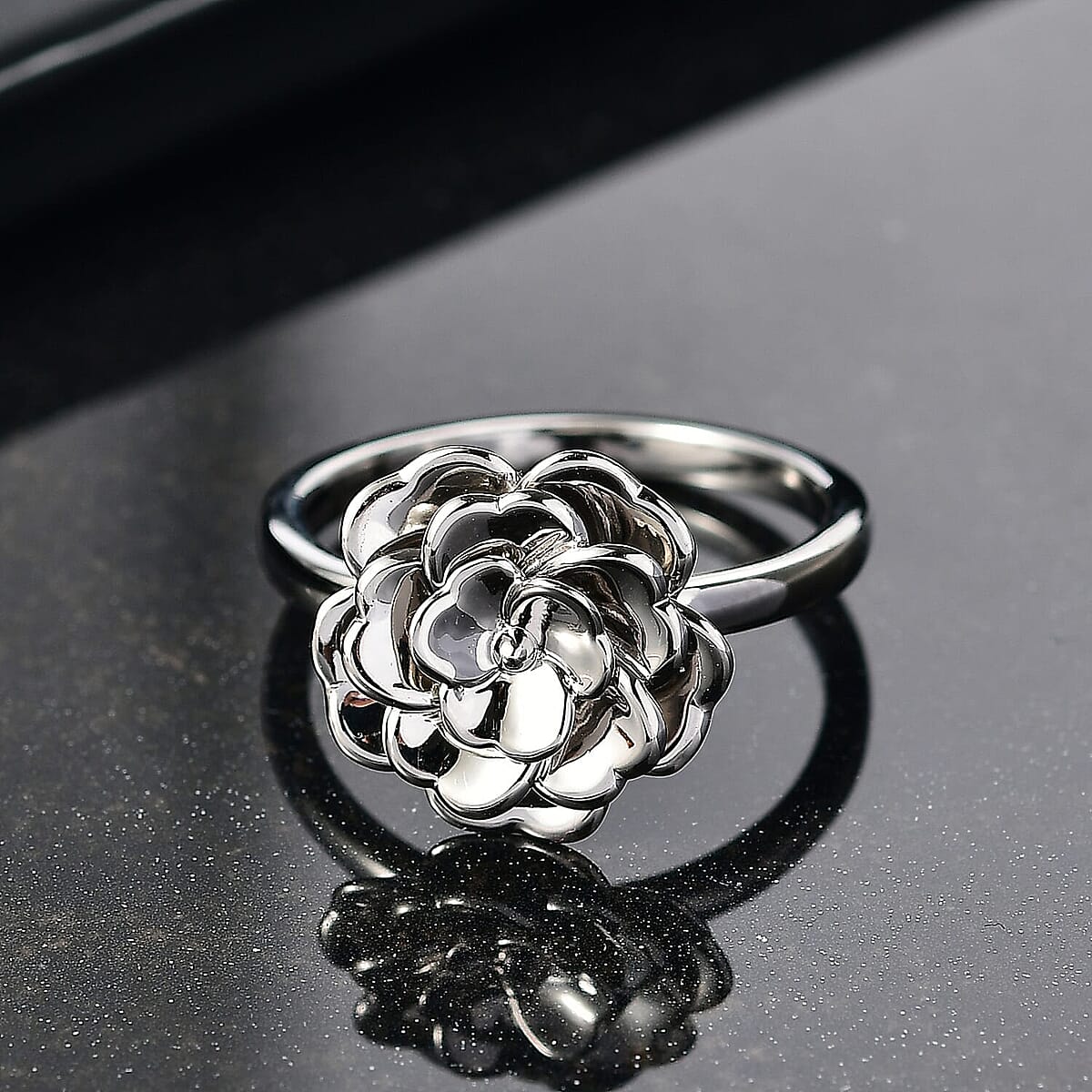 Rhapsody 950 Platinum Camellia Bloom Ring 8.30 Grams (Size 6.5) image number 1