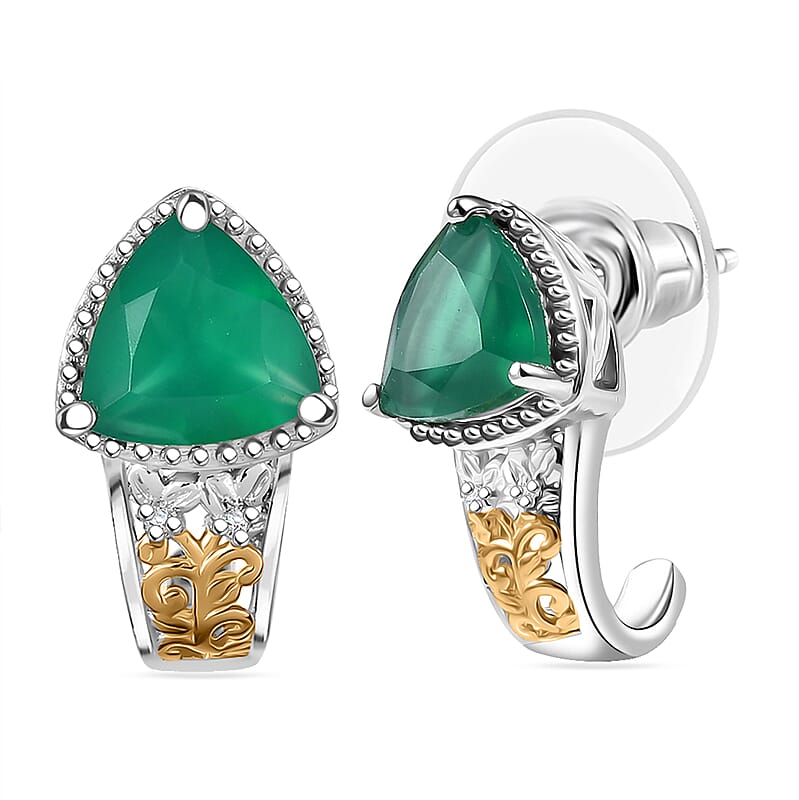 EverTrue Verde Onyx, White Zircon Earrings in 18K YG Plated and Platinum Bond 3.00 ctw