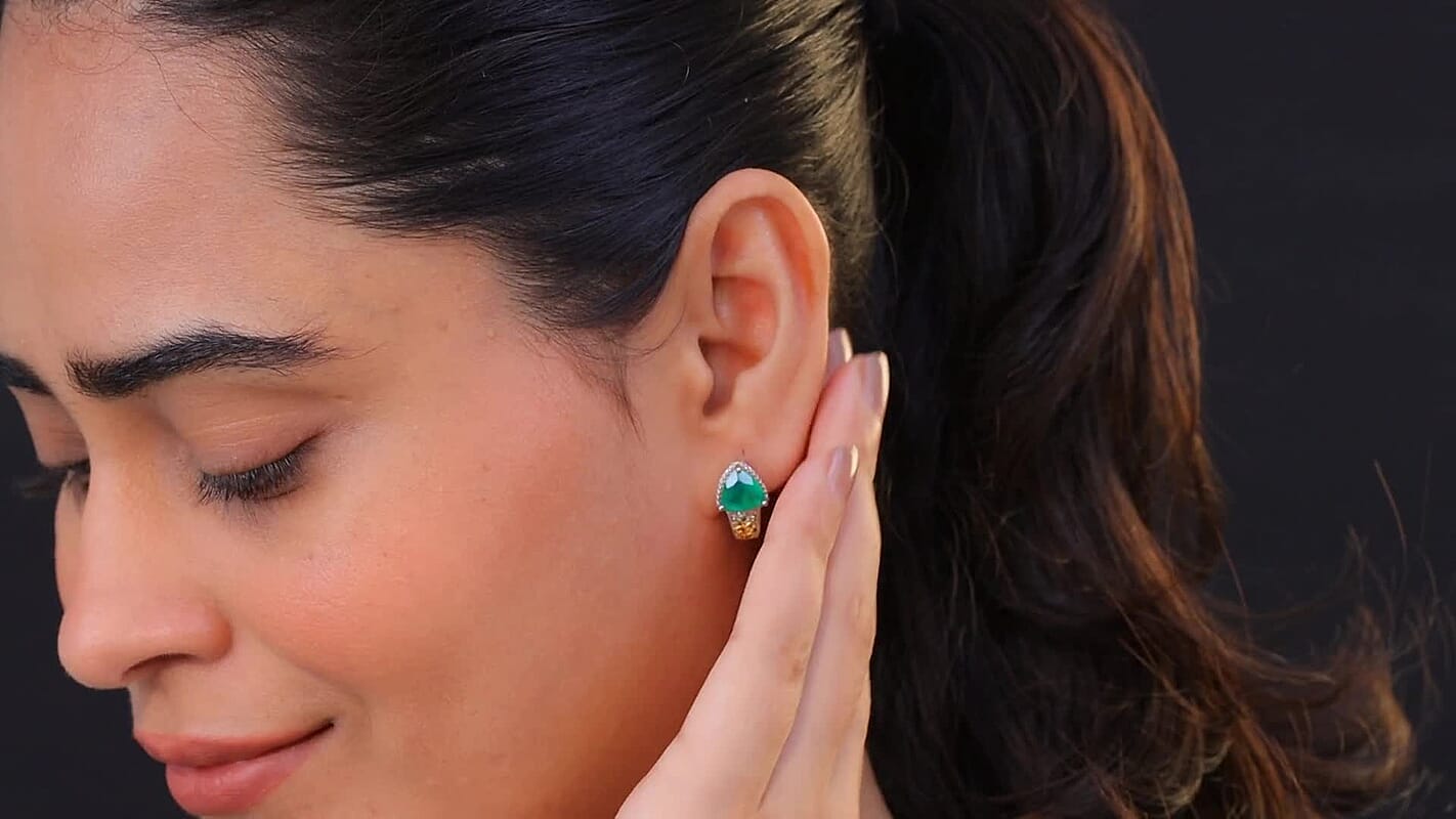 EverTrue Verde Onyx, White Zircon Earrings in 18K YG Plated and Platinum Bond 3.00 ctw