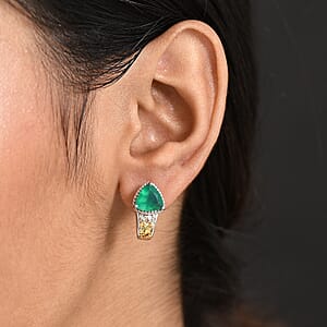 EverTrue Verde Onyx, White Zircon Earrings in 18K YG Plated and Platinum Bond 3.00 ctw