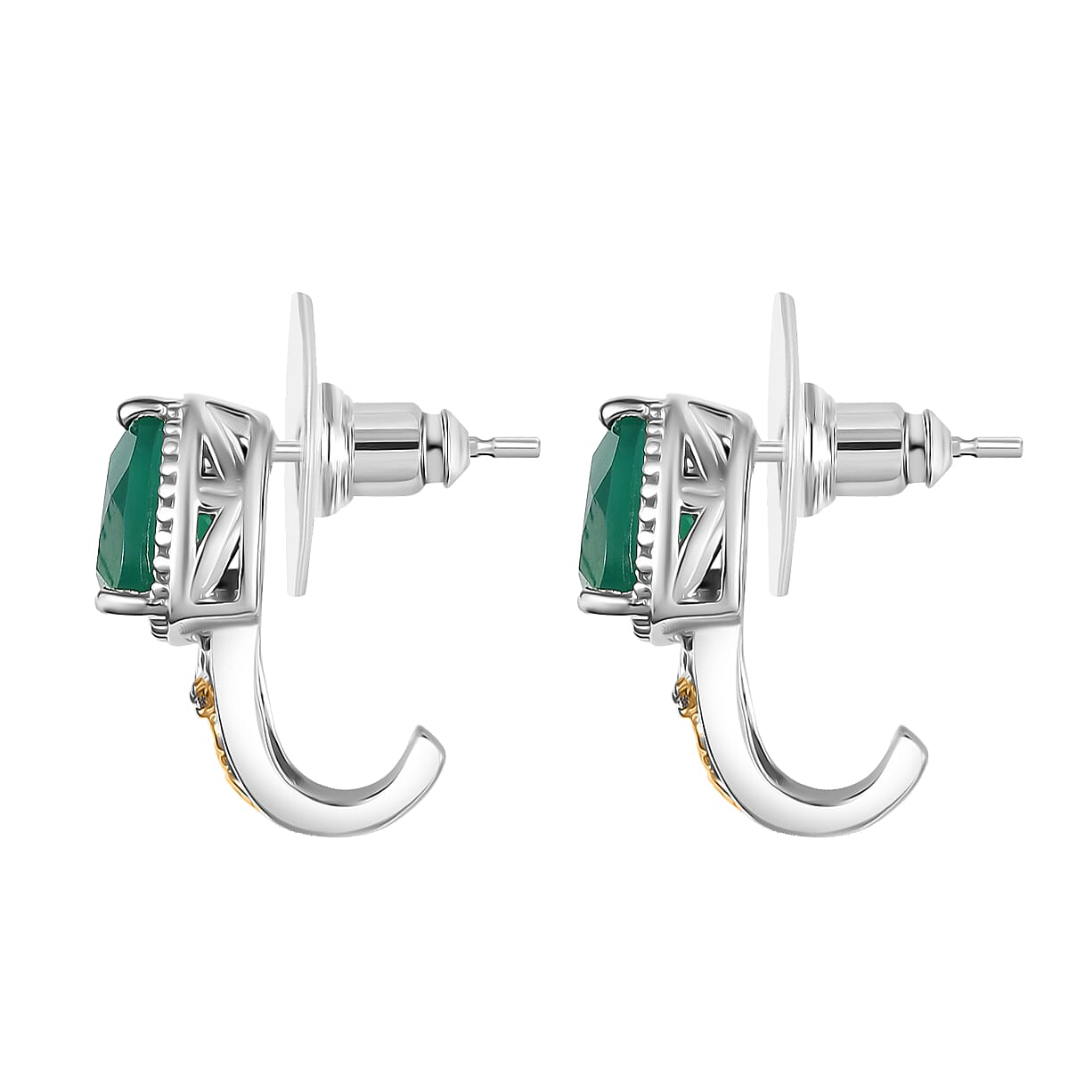 EverTrue Green Onyx and White Zircon 3.00 ctw Earrings in 18K YG Plated and Platinum Bond image number 3