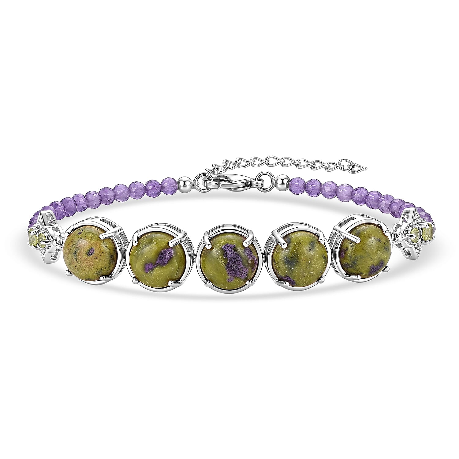 EverTrue Tasmanian Stichtite and Multi Gemstone 15.65 ctw Earthborn Celestial Orbit Elegance Bracelet in Platinum Bond (7.25 In)