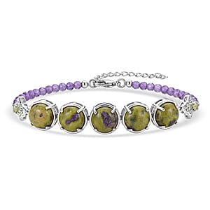 EverTrue Tasmanian Stichtite and Multi Gemstone 15.65 ctw Earthborn Celestial Orbit Elegance Bracelet in Platinum Bond (7.25 In) (Del. in 8-10 Days)