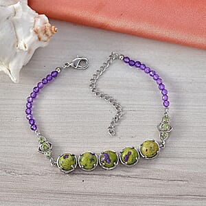 EverTrue Tasmanian Stichtite and Multi Gemstone 15.65 ctw Earthborn Celestial Orbit Elegance Bracelet in Platinum Bond (7.25 In)