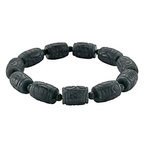 Olmec Jadeite 210.00 ctw Carved Beaded Stretch Bracelet 