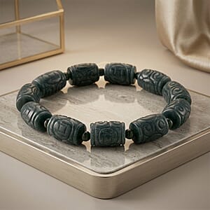 Olmec Jadeite 210.00 ctw Carved Beaded Stretch Bracelet 