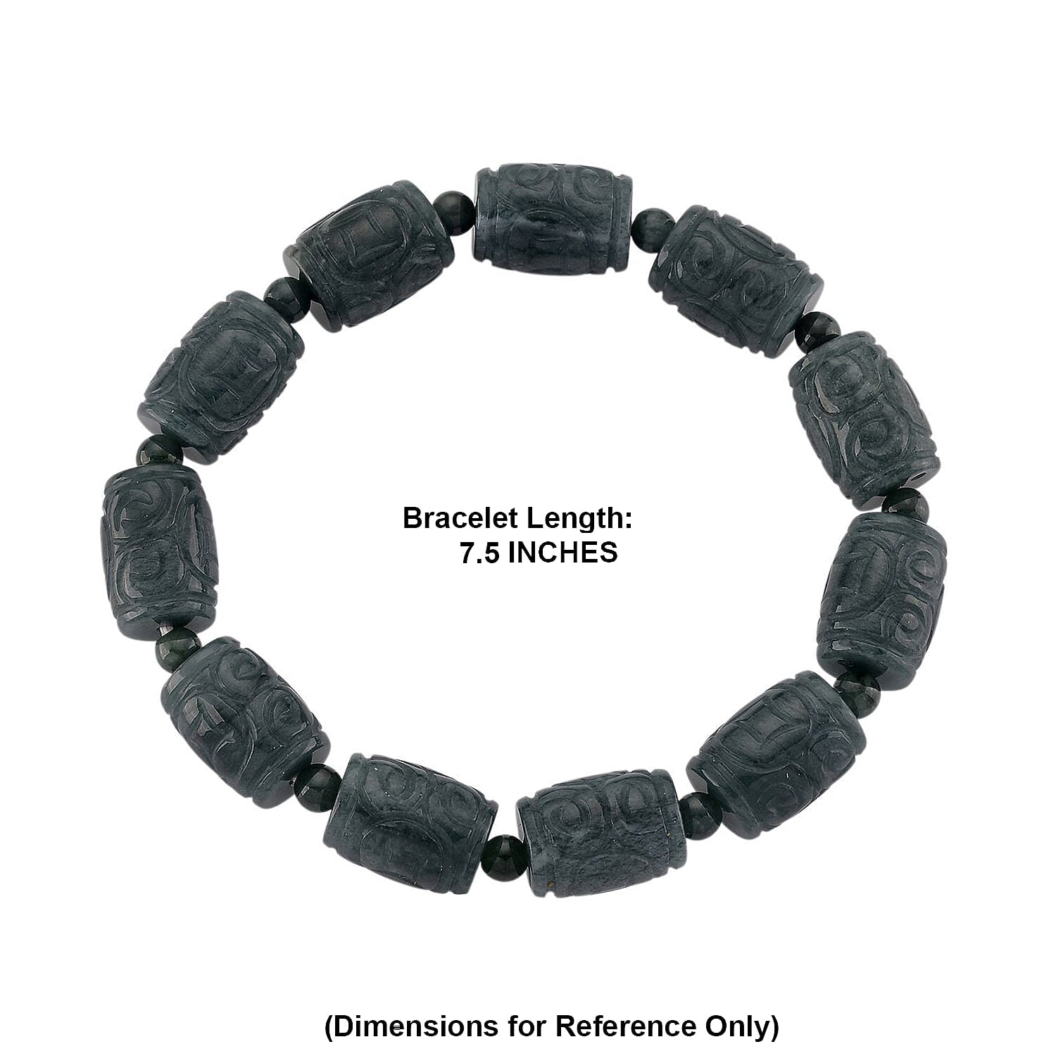 Natural Olmec Jadeite 210.00 ctw Carved Beaded Stretch Bracelet