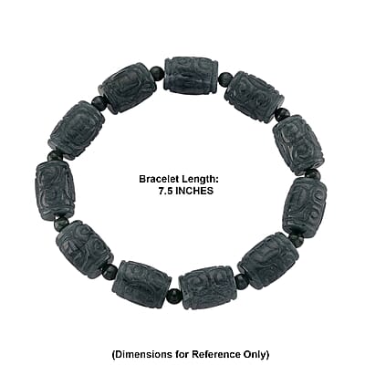 Natural Olmec Jadeite 210.00 ctw Carved Beaded Stretch Bracelet
