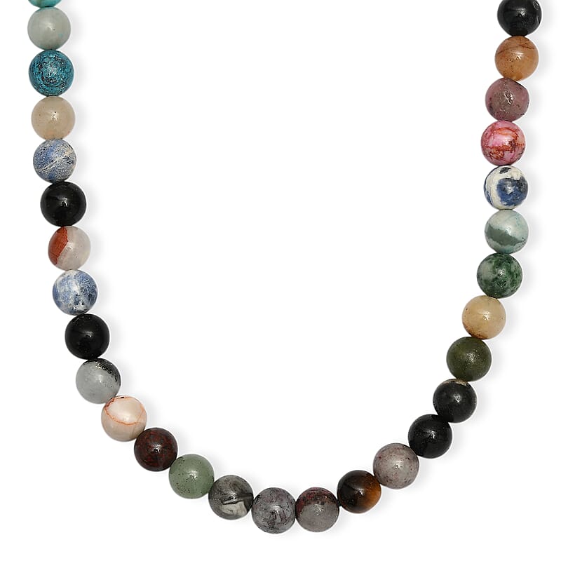 Multi Gemstone 230.00 ctw Beaded Necklace in Platinum Bond (20 Inches)