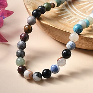 Multi Gemstone 230.00 ctw Beaded Necklace in Platinum Bond (20 Inches)