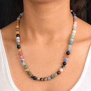 Multi Gemstone 230.00 ctw Beaded Necklace in Platinum Bond (20 Inches)