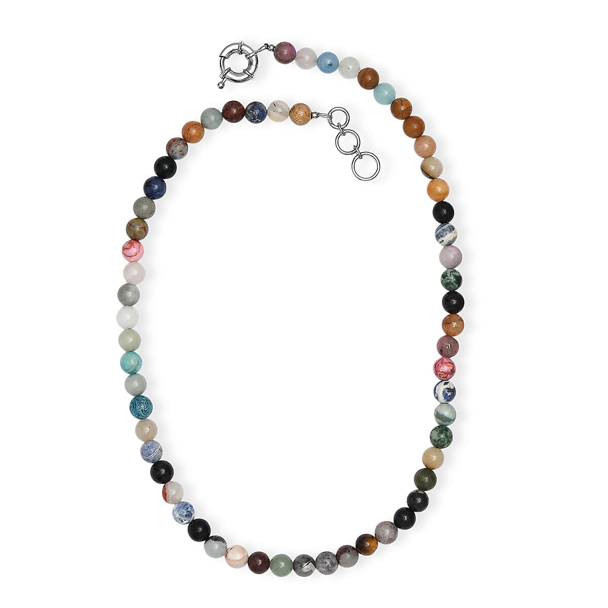 Multi Gemstone 230.00 ctw Beaded Necklace in Platinum Bond (20 Inches)