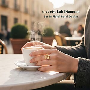 Luxuriant Lab Grown Yellow Diamond (E-F, VS) Floral Ring in Rhodium Over Sterling Silver 0.25 ctw (Size 6.0)