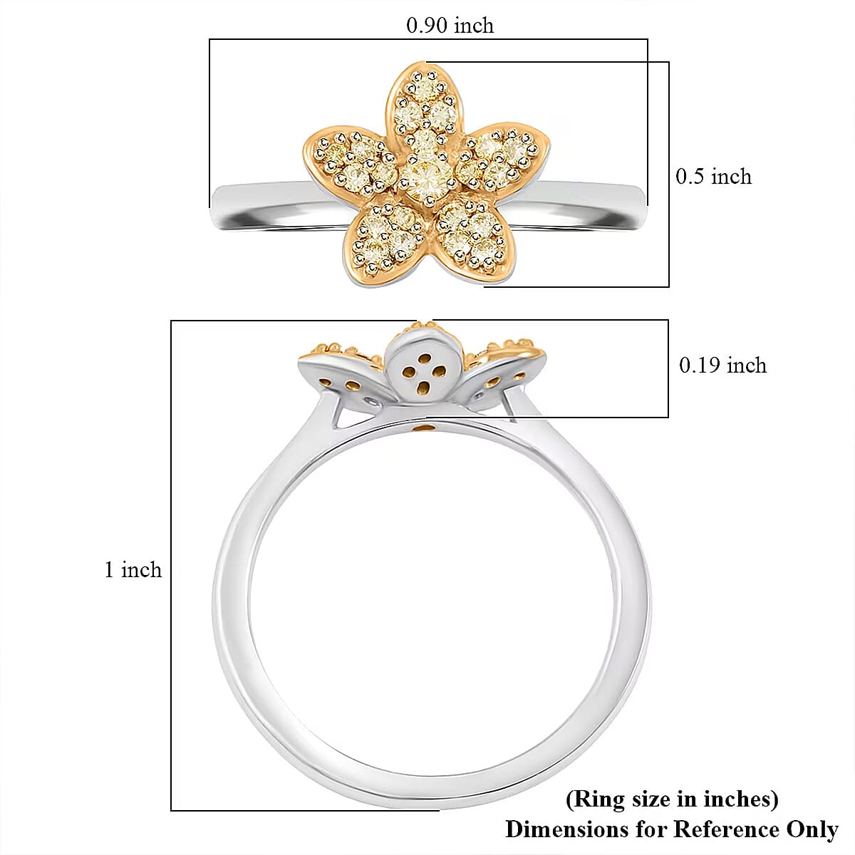 Luxuriant Lab Grown Yellow Diamond (IR) E-F VS 0.25 ctw Floral Ring in Rhodium Over Sterling Silver (Size 6.0) image number 6