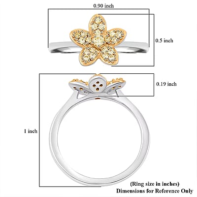 Luxuriant Lab Grown Yellow Diamond (E-F, VS) Floral Ring in Rhodium Over Sterling Silver 0.25 ctw (Size 6.0)