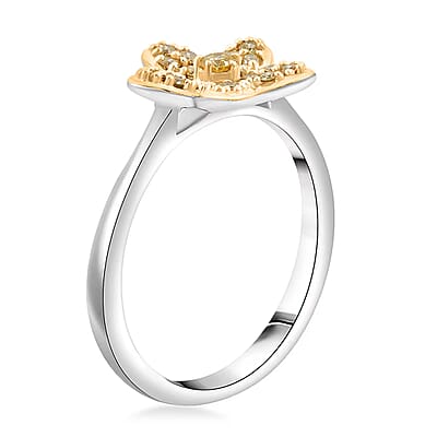 Luxuriant Lab Grown Yellow Diamond (E-F, VS) Floral Ring in Rhodium Over Sterling Silver 0.25 ctw (Size 6.0)