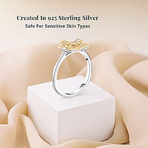 Luxuriant Lab Grown Yellow Diamond (IR) E-F VS 0.25 ctw Floral Ring in Rhodium Over Sterling Silver (Size 8.0)