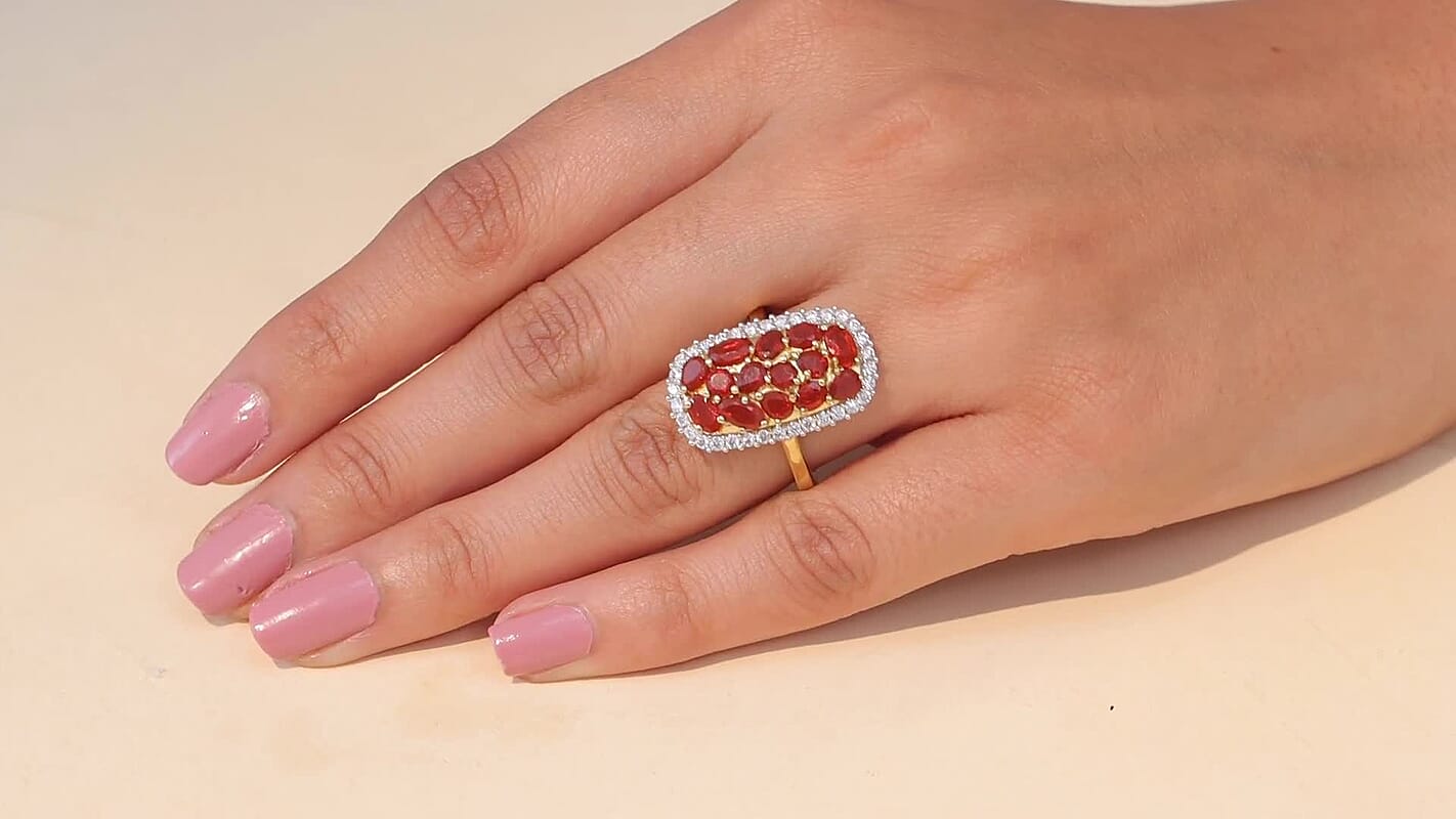 D'Joy Crimson Fire Opal, Moissanite Ring in 18K Vermeil YG Over Sterling Silver (Size 6.0) 2.25 ctw