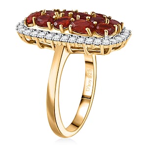 D'Joy Mexican Cherry Fire Opal and Moissanite 2.25 ctw Cluster Ring in 18K Vermeil Yellow Gold Over Sterling Silver (Size 6.0)