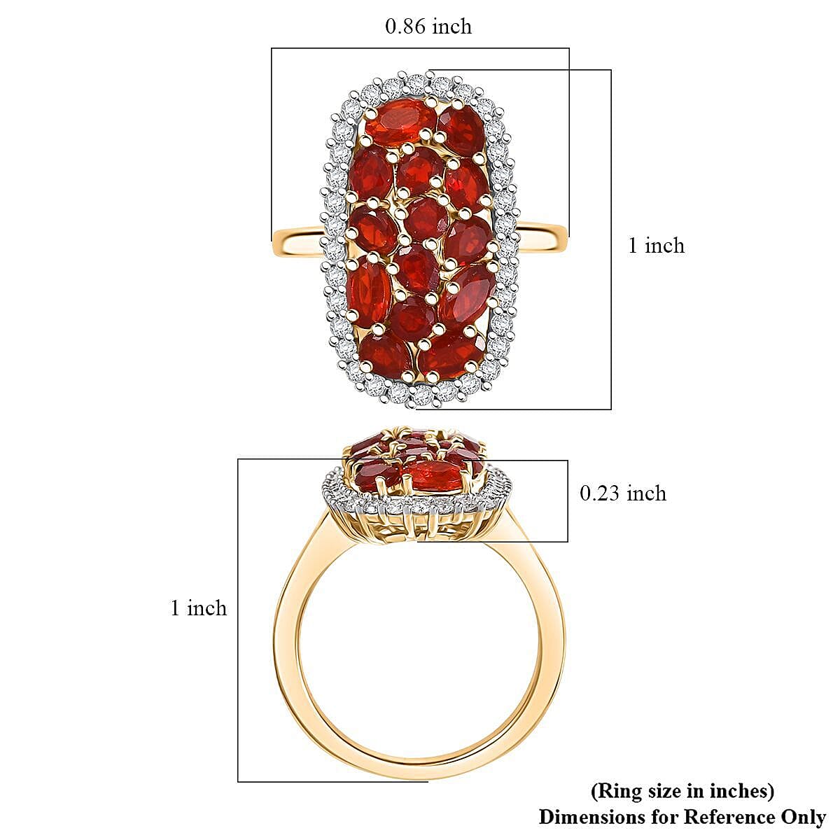 D'Joy Mexican Cherry Fire Opal and Moissanite 2.25 ctw Cluster Ring in 18K Vermeil Yellow Gold Over Sterling Silver (Size 6.0) image number 5