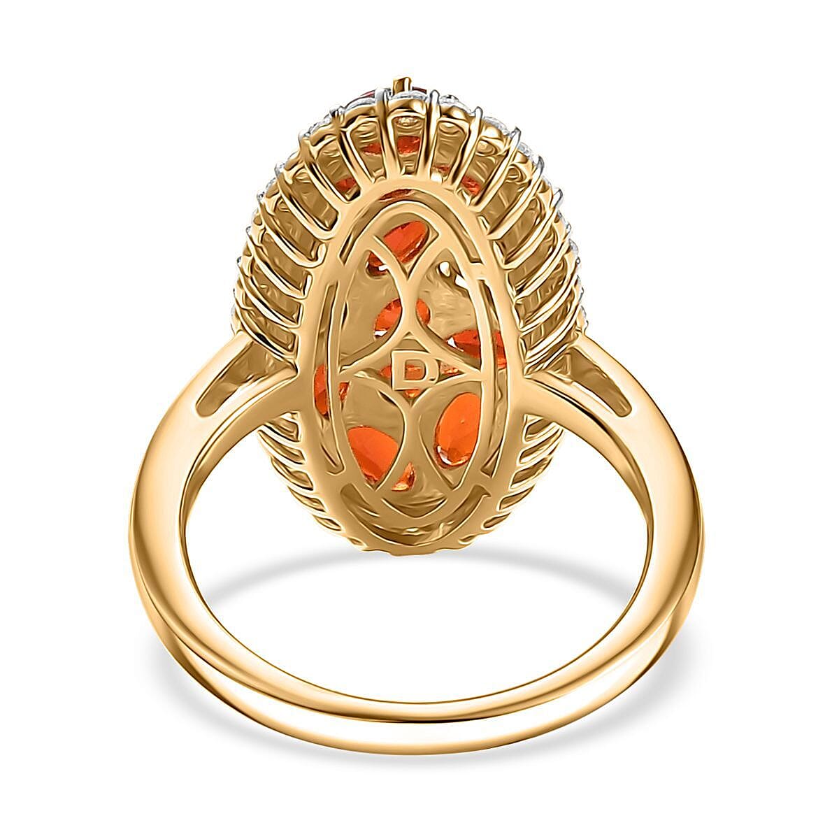 D'Joy Mexican Cherry Fire Opal and Moissanite 2.15 ctw Cluster Ring in 18K Vermeil Yellow Gold Over Sterling Silver (Size 6.0)