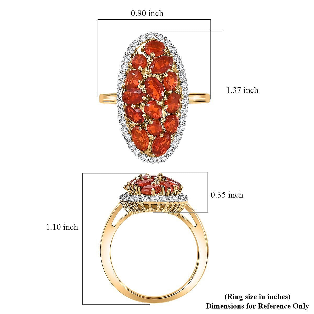D'Joy Mexican Cherry Fire Opal and Moissanite 2.15 ctw Cluster Ring in 18K Vermeil Yellow Gold Over Sterling Silver (Size 6.0)