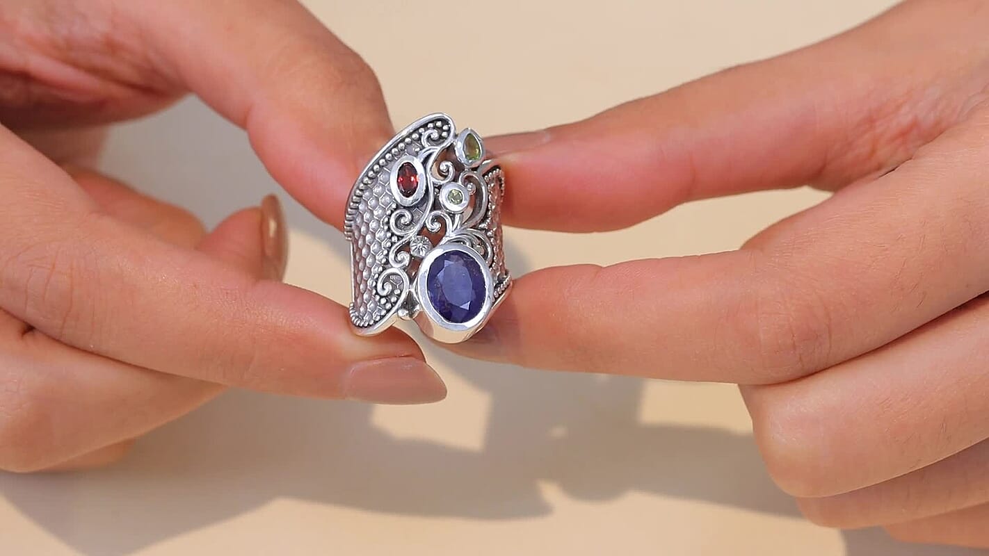 D'Joy Passport to Israel Artisan Crafted Masoala Sapphire (D), Multi Gemstone Ring in Sterling Silver (Size 10.0) 4.50 ctw