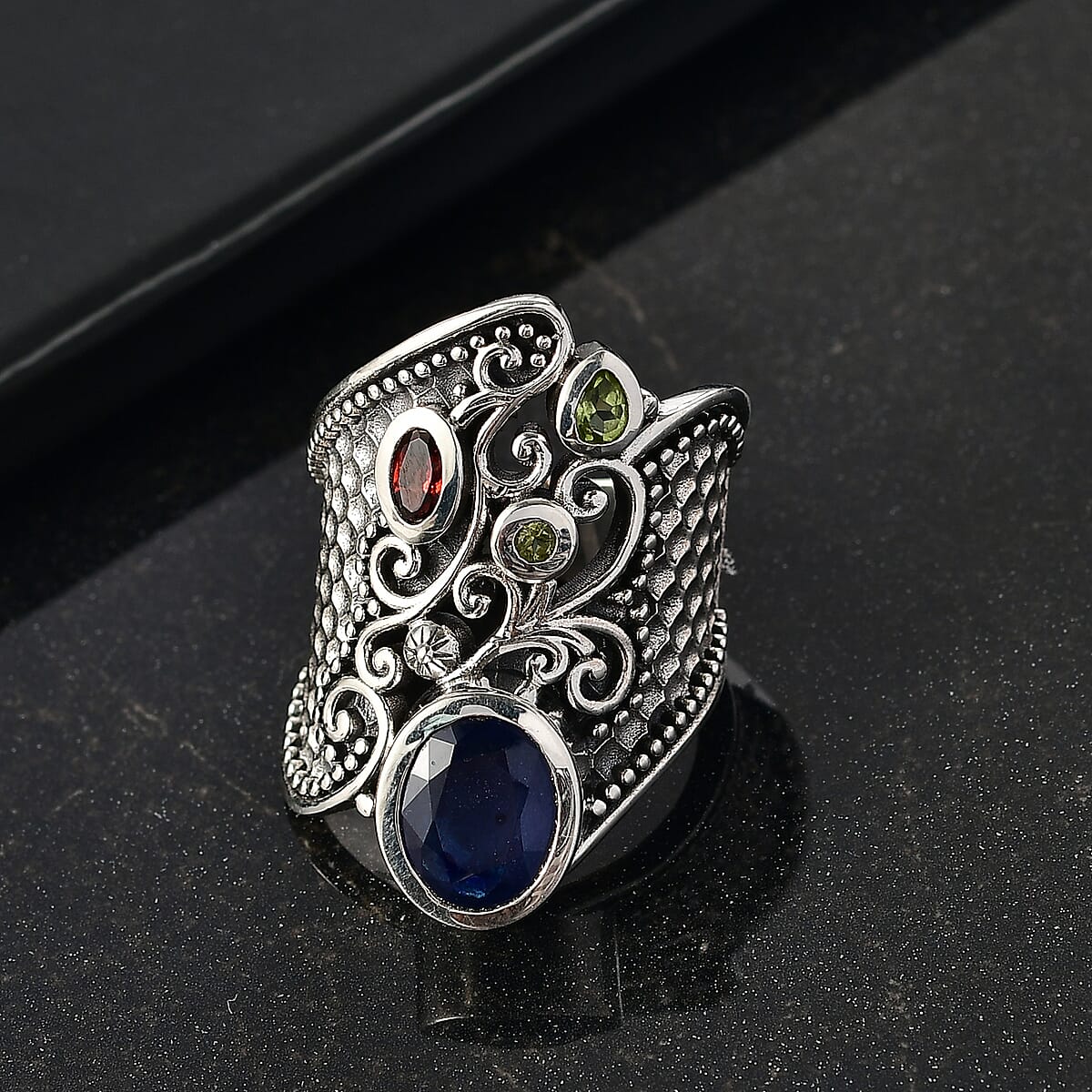 D'Joy Passport to Israel Artisan Crafted Masoala&nbsp;Sapphire&nbsp;(D) and Multi Gemstone 4.50 ctw Ring in Sterling Silver (Size 7.0) image number 1