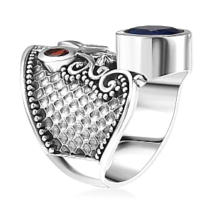 D'Joy Passport to Israel Artisan Crafted Masoala&nbsp;Sapphire&nbsp;(D) and Multi Gemstone 4.50 ctw Ring in Sterling Silver (Size 7.0)